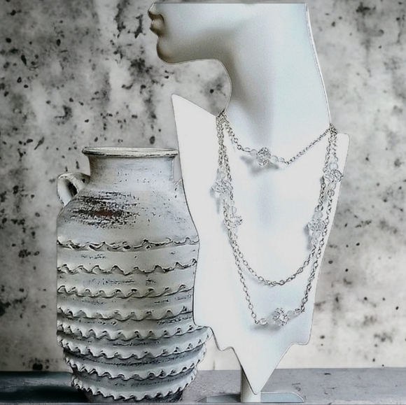 Vintage .925 Sterling Silver Faceted Crystal Long Beaded Necklace - Picture 2 of 16